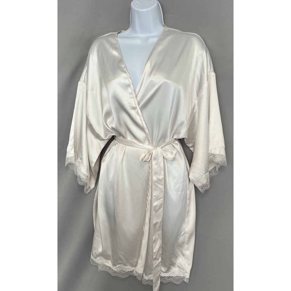 Victorias Secret Womens Kimono Robe Cream Satin Sz M/L